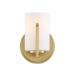5.25 in. Elara 1-Light Brushed Gold Modern Wall Mount Sconce Light with Etched Glass Shade by Designers Fountain -Designers Fountain Shop brushed gold designers fountain vanity lighting 93901 bg 1f 1000