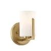 5.25 in. Elara 1-Light Brushed Gold Modern Wall Mount Sconce Light with Etched Glass Shade by Designers Fountain -Designers Fountain Shop brushed gold designers fountain vanity lighting 93901 bg 64 1000