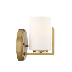 5.25 in. Elara 1-Light Brushed Gold Modern Wall Mount Sconce Light with Etched Glass Shade by Designers Fountain -Designers Fountain Shop brushed gold designers fountain vanity lighting 93901 bg c3 1000