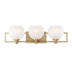 24 in. Cowen 3-Light Brushed Gold Mid-Century Modern Bathroom Vanity Light with Etched Glass Shades by Designers Fountain