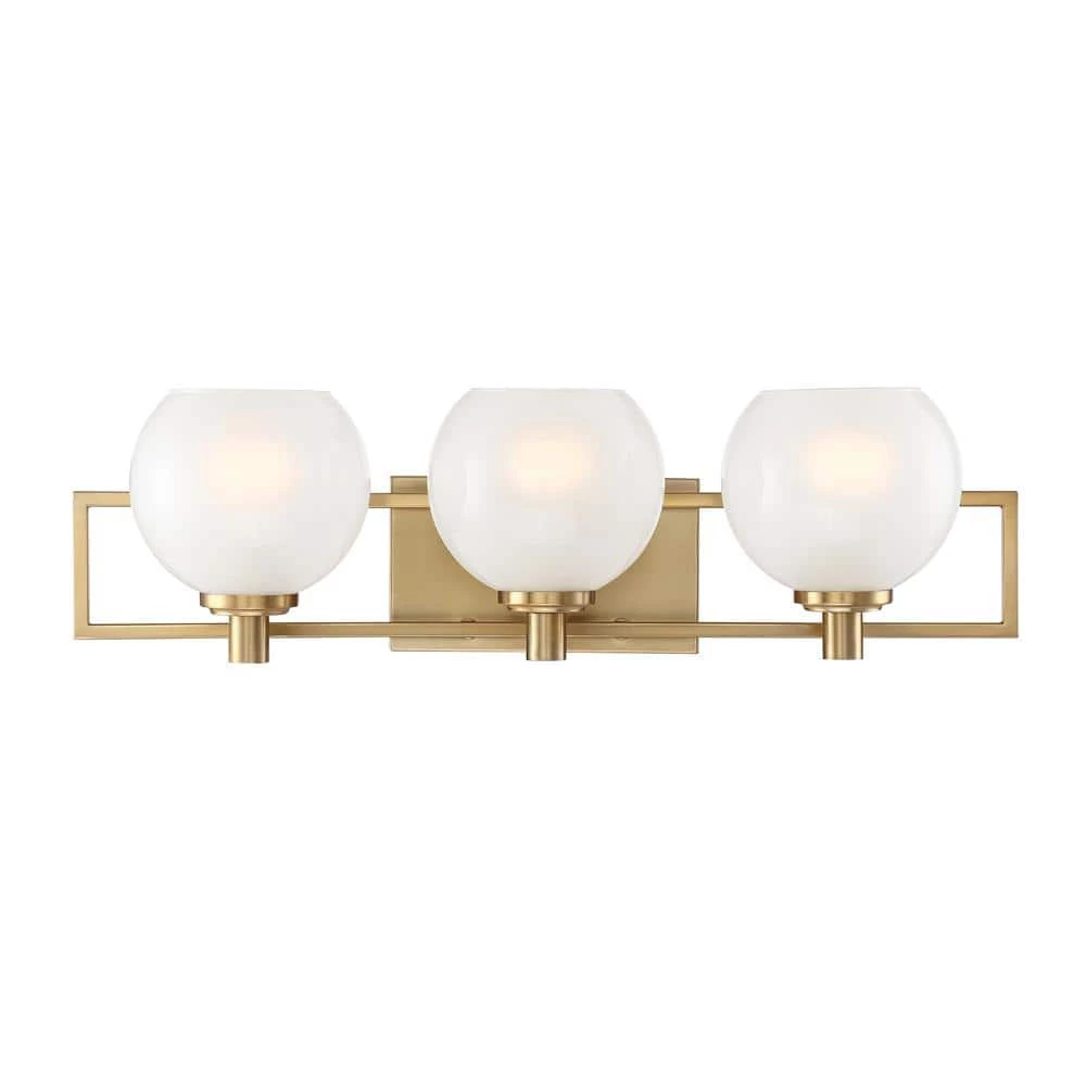 24 in. Cowen 3-Light Brushed Gold Mid-Century Modern Bathroom Vanity Light with Etched Glass Shades by Designers Fountain 3 24 in. Cowen 3-Light Brushed Gold Mid-Century Modern Bathroom Vanity Light with Etched Glass Shades by Designers Fountain