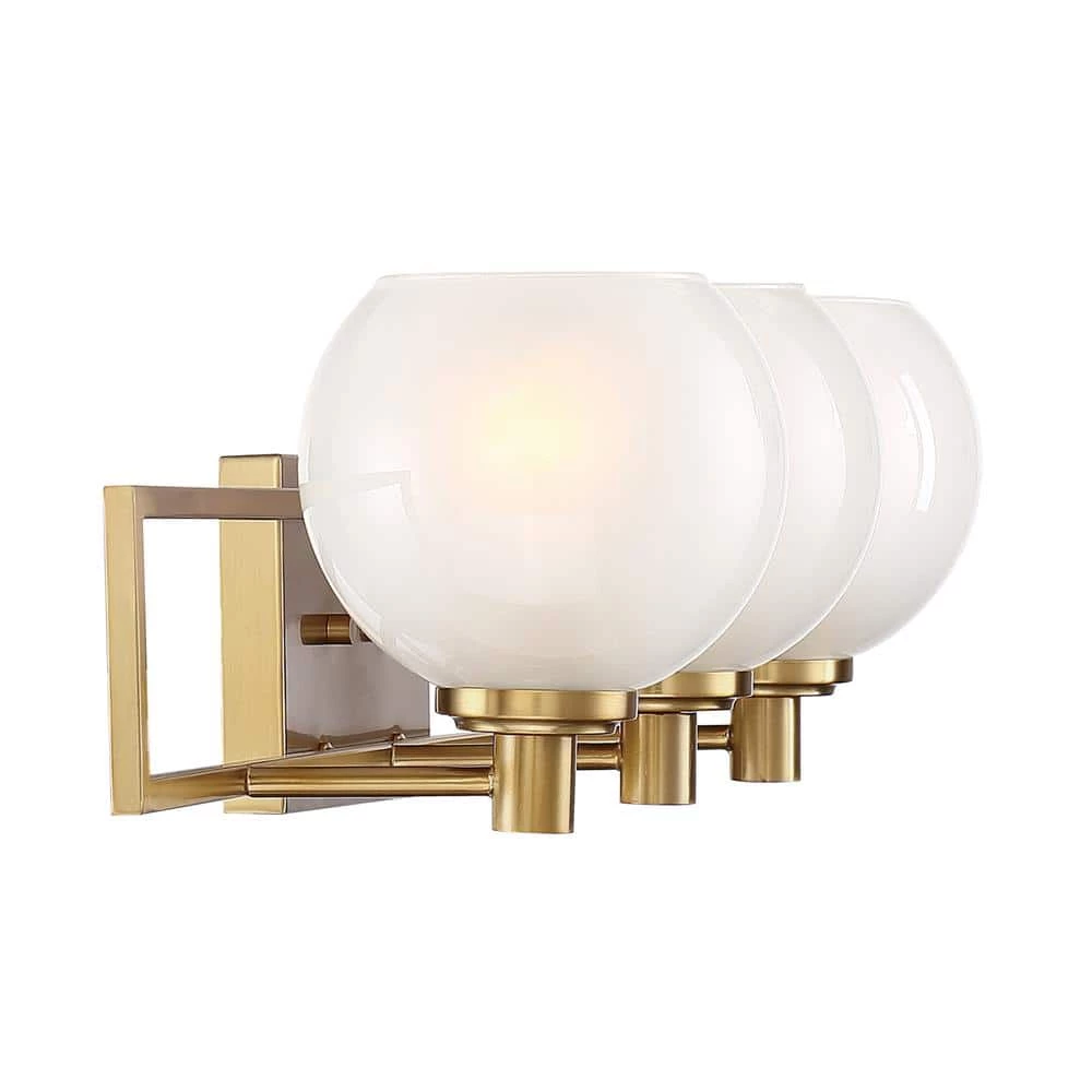 24 in. Cowen 3-Light Brushed Gold Mid-Century Modern Bathroom Vanity Light with Etched Glass Shades by Designers Fountain 6 24 in. Cowen 3-Light Brushed Gold Mid-Century Modern Bathroom Vanity Light with Etched Glass Shades by Designers Fountain - Image 4