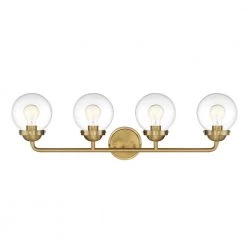 33 in. Knoll 4-Light Brushed Gold Retro Modern Bathroom Vanity Light with Clear Glass Shades by Designers Fountain