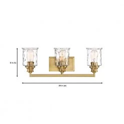 24 in. Drake 3-Light Brushed Gold Industrial Bathroom Vanity Light with Clear Hammered Glass Shades by Designers Fountain -Designers Fountain Shop brushed gold designers fountain vanity lighting 96303 bg 1d 1000