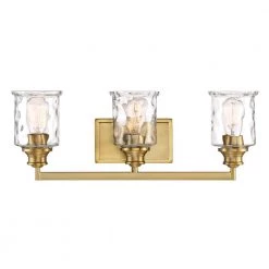 24 in. Drake 3-Light Brushed Gold Industrial Bathroom Vanity Light with Clear Hammered Glass Shades by Designers Fountain