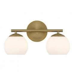 15.5 in. Moon Breeze 2-Light Retro Modern Brushed Gold Modern Bathroom Vanity Light with Etched Glass Shades by Designers Fountain