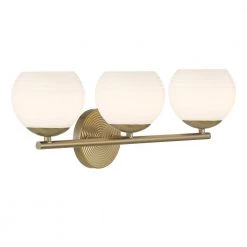 24.75 in. Moon Breeze 3-Light Brushed Gold Retro Modern Bathroom Vanity Light with Etched Glass Shades by Designers Fountain