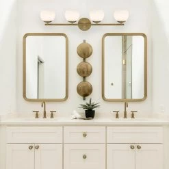 32.5 in. Moon Breeze 4-Light Brushed Gold Retro Modern Wall Mount Sconce Light with Etched Glass Shade by Designers Fountain -Designers Fountain Shop brushed gold designers fountain vanity lighting d251h 4b bg 4f 1000
