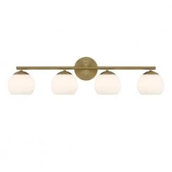 32.5 in. Moon Breeze 4-Light Brushed Gold Retro Modern Wall Mount Sconce Light with Etched Glass Shade by Designers Fountain