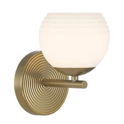 5.25 in. Moon Breeze 1-Light Brushed Gold Retro Modern Bathroom Vanity Light with Etched Glass Shade by Designers Fountain