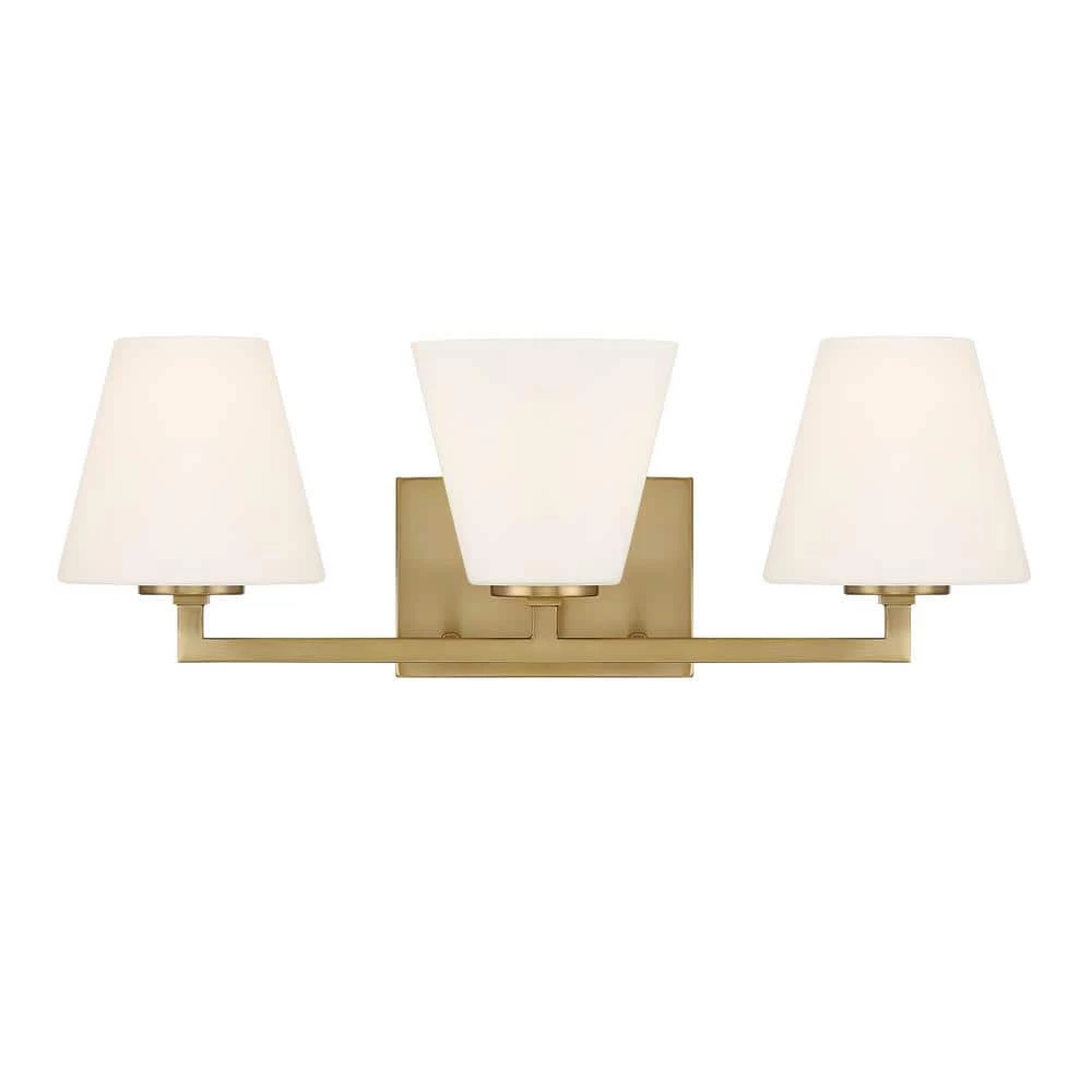 24 in. Palmyra 3-Light Brushed Gold Mid-Century Modern Bathroom Vanity Light with Etched Opal Glass Shades by Designers Fountain 7 24 in. Palmyra 3-Light Brushed Gold Mid-Century Modern Bathroom Vanity Light with Etched Opal Glass Shades by Designers Fountain - Image 5