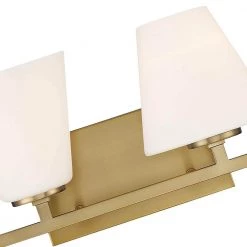 32.75 in. Palmyra 4-Light Brushed Gold Mid-Century Modern Bathroom Vanity Light with Etched Glass Shades by Designers Fountain -Designers Fountain Shop brushed gold designers fountain vanity lighting d255m 4b bg 1f 1000