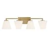 32.75 in. Palmyra 4-Light Brushed Gold Mid-Century Modern Bathroom Vanity Light with Etched Glass Shades by Designers Fountain