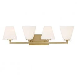 32.75 in. Palmyra 4-Light Brushed Gold Mid-Century Modern Bathroom Vanity Light with Etched Glass Shades by Designers Fountain -Designers Fountain Shop brushed gold designers fountain vanity lighting d255m 4b bg c3 1000