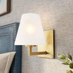 Palmyra 8.75 in. 1-Light Brushed Gold Wall Sconce with Etched Opal Glass Shade by Designers Fountain -Designers Fountain Shop brushed gold designers fountain vanity lighting d255m ws bg 40 1000