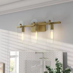 24 in. Bergen Beach 3-Light Brushed Gold Glam Bathroom Vanity Light with Clear Glass Shades by Designers Fountain -Designers Fountain Shop brushed gold designers fountain vanity lighting d256m 3b bg 40 1000