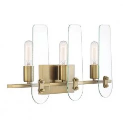 24 in. Bergen Beach 3-Light Brushed Gold Glam Bathroom Vanity Light with Clear Glass Shades by Designers Fountain