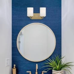 14.5 in. Leavenworth 2-Light Brushed Gold Modern Bathroom Vanity Light with Etched Ribbed Glass Shades by Designers Fountain -Designers Fountain Shop brushed gold designers fountain vanity lighting d257m 2b bg 1f 1000