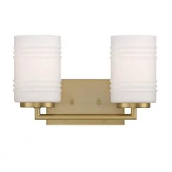 14.5 in. Leavenworth 2-Light Brushed Gold Modern Bathroom Vanity Light with Etched Ribbed Glass Shades by Designers Fountain -Designers Fountain Shop brushed gold designers fountain vanity lighting d257m 2b bg 4f 1000