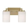 14.5 in. Leavenworth 2-Light Brushed Gold Modern Bathroom Vanity Light with Etched Ribbed Glass Shades by Designers Fountain