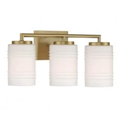 23.5 in. Leavenworth 3-Light Brushed Gold Modern Bathroom Vanity Light with Etched Ribbed Glass Shades by Designers Fountain -Designers Fountain Shop brushed gold designers fountain vanity lighting d257m 3b bg 44 1000