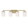 33 in. Leavenworth 4-Light Brushed Gold Modern Bathroom Vanity Light with Etched Opal Glass Shades by Designers Fountain