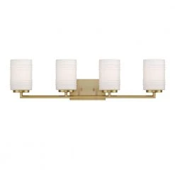 33 in. Leavenworth 4-Light Brushed Gold Modern Bathroom Vanity Light with Etched Opal Glass Shades by Designers Fountain -Designers Fountain Shop brushed gold designers fountain vanity lighting d257m 4b bg c3 1000