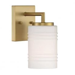 4.75 in. Leavenworth 1-Light Brushed Gold Modern Wall Mount Sconce Light with Etched Opal Glass Shade by Designers Fountain -Designers Fountain Shop brushed gold designers fountain vanity lighting d257m ws bg 1f 1000