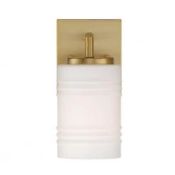 4.75 in. Leavenworth 1-Light Brushed Gold Modern Wall Mount Sconce Light with Etched Opal Glass Shade by Designers Fountain -Designers Fountain Shop brushed gold designers fountain vanity lighting d257m ws bg 4f 1000