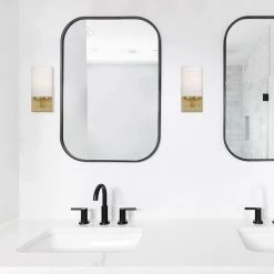 4.75 in. Leavenworth 1-Light Brushed Gold Modern Wall Mount Sconce Light with Etched Opal Glass Shade by Designers Fountain -Designers Fountain Shop brushed gold designers fountain vanity lighting d257m ws bg c3 1000