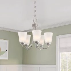Malone 5-Light Brushed Nickel Chandelier with Frosted Glass Shade by Designers Fountain -Designers Fountain Shop brushed nickel designers fountain chandeliers d267m 5ch bn 40 1000