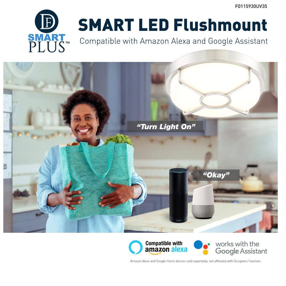 14 in. Brushed Nickel 3000K CCT LED Smart Ceiling Light Flush Mount, Compatible with Google and Alexa NO HUB Required by Designers Fountain 6 14 in. Brushed Nickel 3000K CCT LED Smart Ceiling Light Flush Mount, Compatible with Google and Alexa NO HUB Required by Designers Fountain - Image 4
