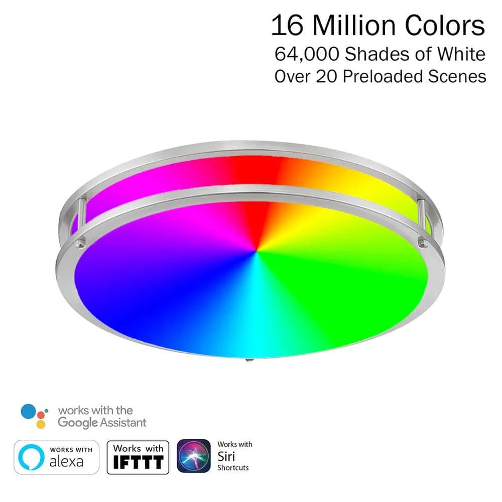 14 in. Voice Controlled Colors Brushed Nickel Smart Selectable CCT LED Ceiling Light Flush Mount by Designers Fountain 8 14 in. Voice Controlled Colors Brushed Nickel Smart Selectable CCT LED Ceiling Light Flush Mount by Designers Fountain - Image 6