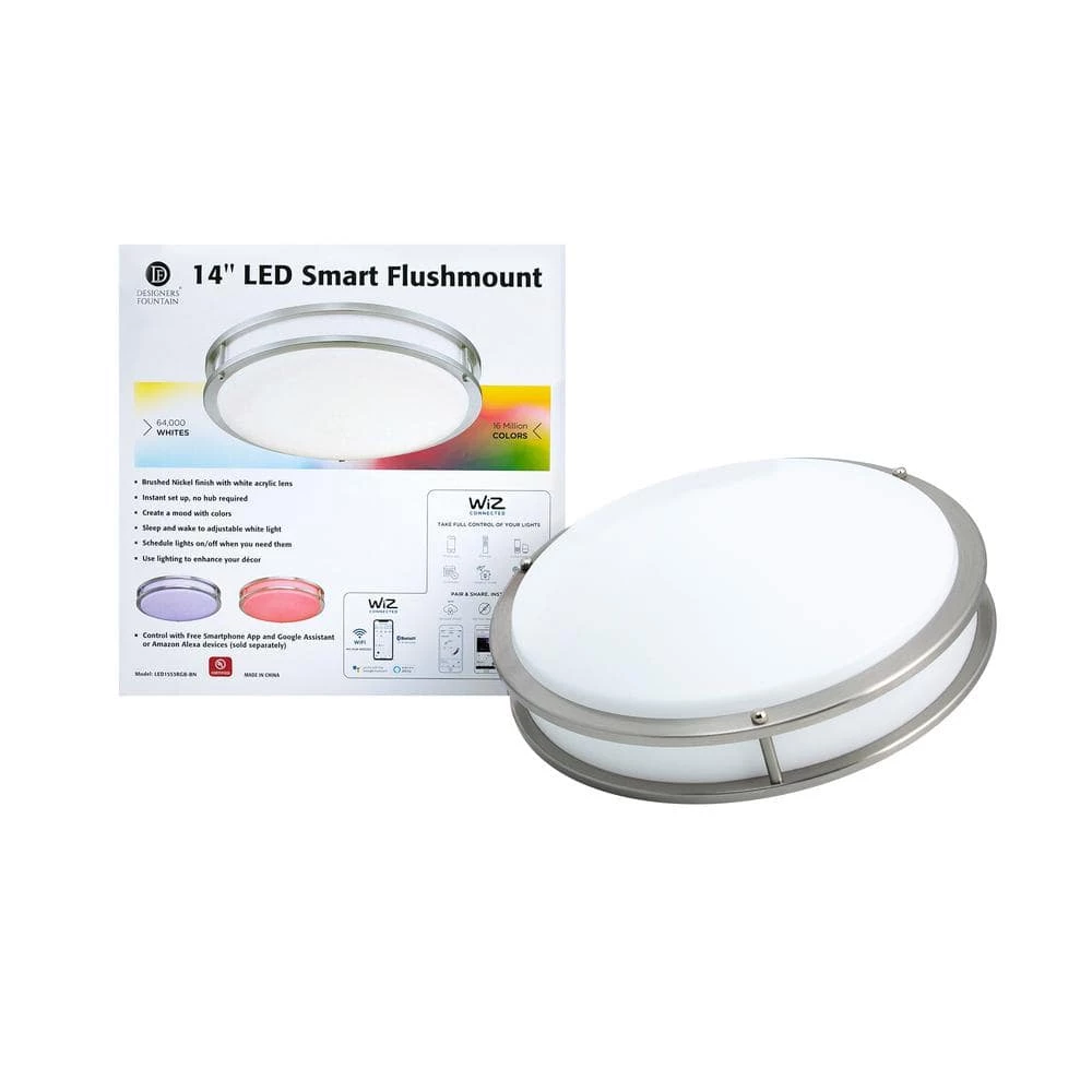 14 in. Voice Controlled Colors Brushed Nickel Smart Selectable CCT LED Ceiling Light Flush Mount by Designers Fountain 9 14 in. Voice Controlled Colors Brushed Nickel Smart Selectable CCT LED Ceiling Light Flush Mount by Designers Fountain - Image 7