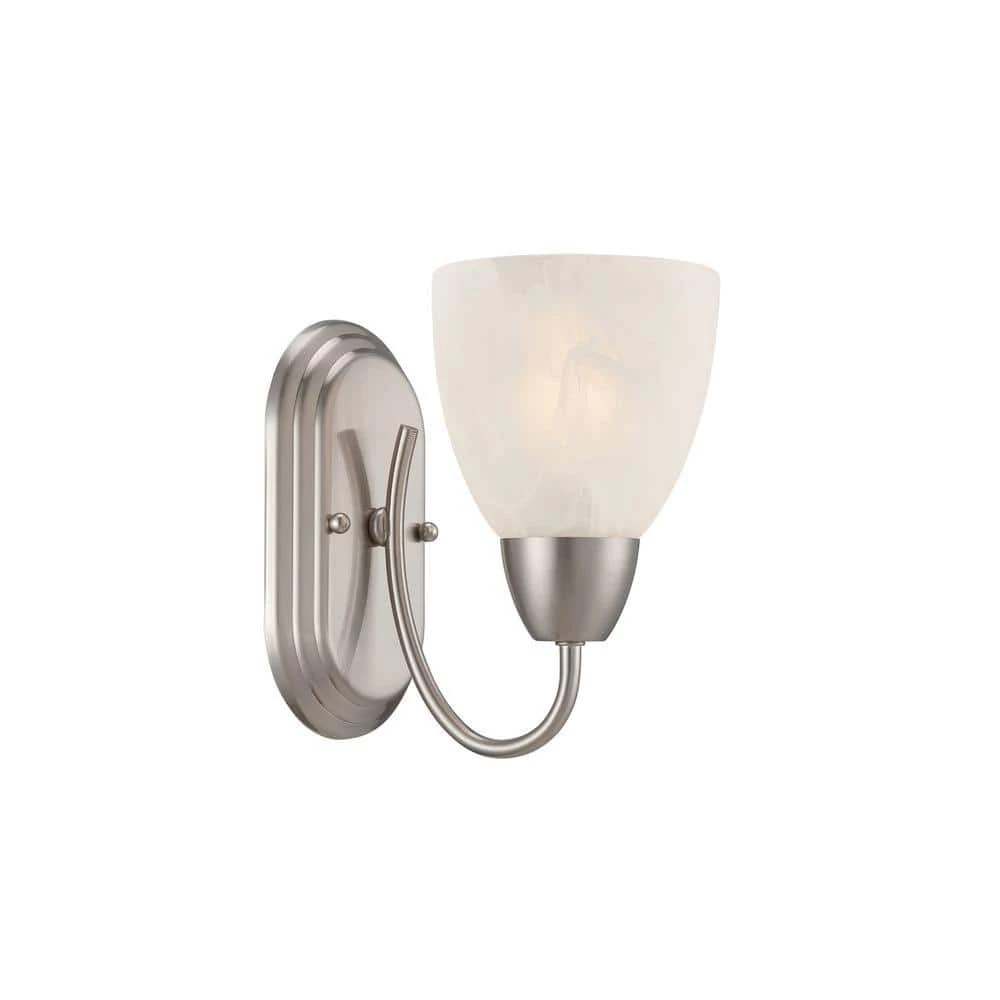 4.5 in. Torino 1-Light Brushed Nickel Transitional Wall Mount Sconce Light with Alabaster Glass Shade by Designers Fountain 3 4.5 in. Torino 1-Light Brushed Nickel Transitional Wall Mount Sconce Light with Alabaster Glass Shade by Designers Fountain