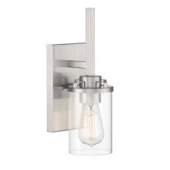 Jedrek 12.75 in. 1-Light Brushed Nickel Wall Sconce with Clear Glass Shade by Designers Fountain -Designers Fountain Shop brushed nickel designers fountain vanity lighting 93301 bn 4f 1000