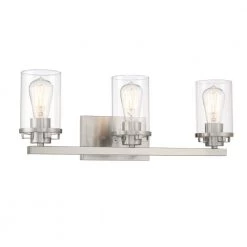 24 in. Jedrek 3-Light Brushed Nickel Industrial Bathroom Vanity Light with Clear Glass Shades by Designers Fountain