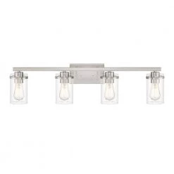33.75 in. Jedrek 4-Light Brushed Nickel Industrial Bathroom Vanity Light with Clear Glass Shades by Designers Fountain -Designers Fountain Shop brushed nickel designers fountain vanity lighting 93304 bn c3 1000