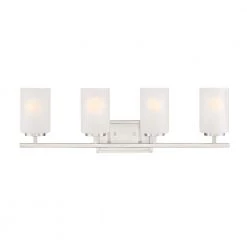 28 in. Carmine 4-Light Brushed Nickel Modern Bathroom Vanity Light with Etched Glass Shades by Designers Fountain