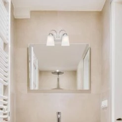 12.75 in. Malone 2-Light Brushed Nickel Transitional Bathroom Vanity Light with Frosted Glass Shades by Designers Fountain -Designers Fountain Shop brushed nickel designers fountain vanity lighting d267m 2b bn 4f 1000