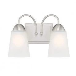 12.75 in. Malone 2-Light Brushed Nickel Transitional Bathroom Vanity Light with Frosted Glass Shades by Designers Fountain