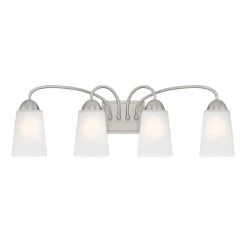 28.75 in. Malone 4-Light Brushed Nickel Transitional Bathroom Vanity Light with Etched Glass Shades by Designers Fountain