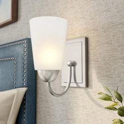 Malone 9.25 in. 1-Light Brushed Nickel Wall Sconce with Frosted Glass Shade by Designers Fountain -Designers Fountain Shop brushed nickel designers fountain vanity lighting d267m ws bn 40 1000