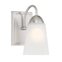 Malone 9.25 in. 1-Light Brushed Nickel Wall Sconce with Frosted Glass Shade by Designers Fountain -Designers Fountain Shop brushed nickel designers fountain vanity lighting d267m ws bn 4f 1000