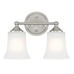 Bronson 13.25 in. 2-Light Brushed Nickel Vanity Light with Frosted Glass Shade by Designers Fountain