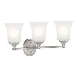 23 in. Bronson 3-Light Brushed Nickel Transitional Bathroom Vanity Light with Frosted Glass Shades by Designers Fountain