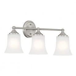 23 in. Bronson 3-Light Brushed Nickel Transitional Bathroom Vanity Light with Frosted Glass Shades by Designers Fountain -Designers Fountain Shop brushed nickel designers fountain vanity lighting d278m 3b bn fa 1000