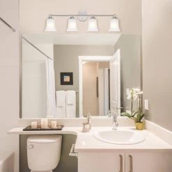 31.75 in. Bronson 4-Light Brushed Nickel Transitional Bathroom Vanity Light with Frosted Glass Shades by Designers Fountain -Designers Fountain Shop brushed nickel designers fountain vanity lighting d278m 4b bn 4f 1000