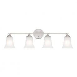31.75 in. Bronson 4-Light Brushed Nickel Transitional Bathroom Vanity Light with Frosted Glass Shades by Designers Fountain