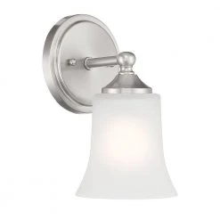 Bronson 9.5 in. 1-Light Brushed Nickel Wall Sconce with Frosted Glass Shade by Designers Fountain 16 Bronson 9.5 in. 1-Light Brushed Nickel Wall Sconce with Frosted Glass Shade by Designers Fountain -Designers Fountain Shop brushed nickel designers fountain vanity lighting d278m ws bn 1f 1000